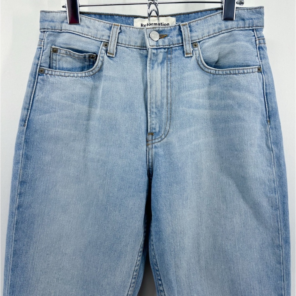 Reformation Light Blue High Rise Straight Leg Asymmetrical Raw Hem Size 27 - Picture 3 of 6